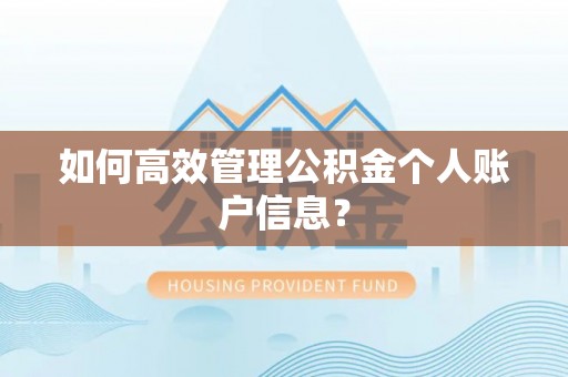 北塔如何高效管理公积金个人账户信息？